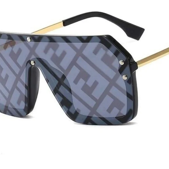 Reflective Black Geometric Shield Sunglasses - Silver Mirror - Picture 2 of 3